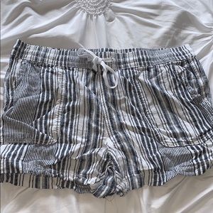 blue and white striped flowy shorts
